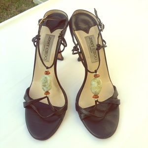 Jimmy Choo Black leather strappy heels
